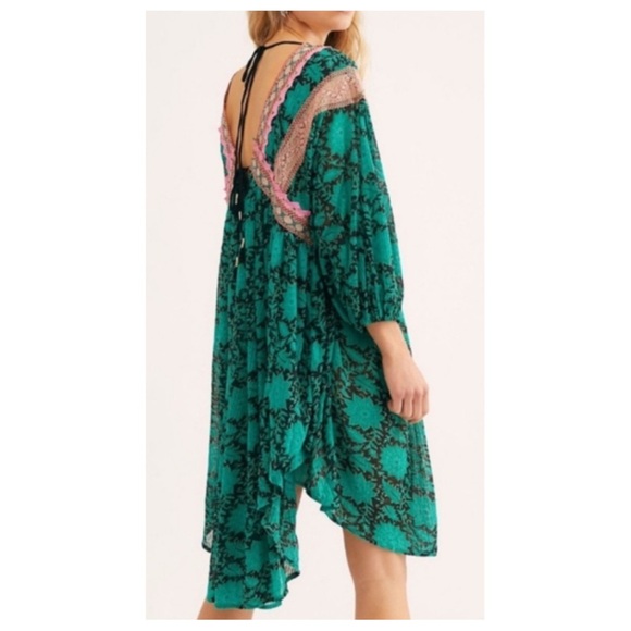 Free People Moon Child Maxi Top Size Small Green Bohemian Flowy Crochet Trim - Picture 13 of 13